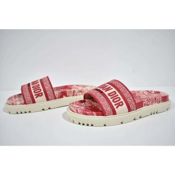 Christian Dior Dway Red Logo Toile De Jouy Platform Slide Mule Flat Sandal 40.5 - Picture 10 of 12